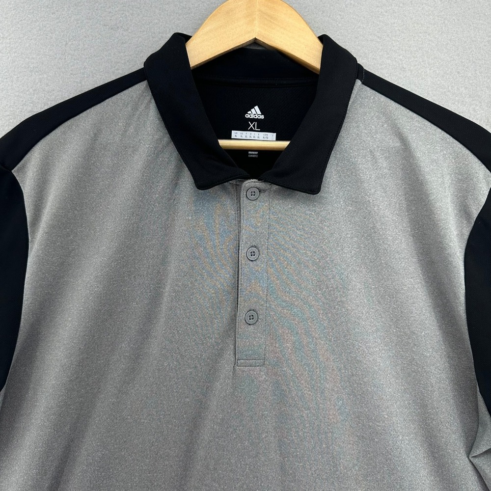 Adidas‎ Golf Polo Shirt Mens XL Gray Black Short Sleeve Athletic Training Preppy